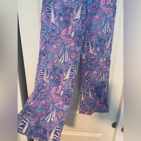Lilly Pulitzer Blue and Pink Tropical Print Pants - Picture 2 of 4